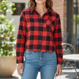 Madewell Red and Black Plaid Button-Down Shirt